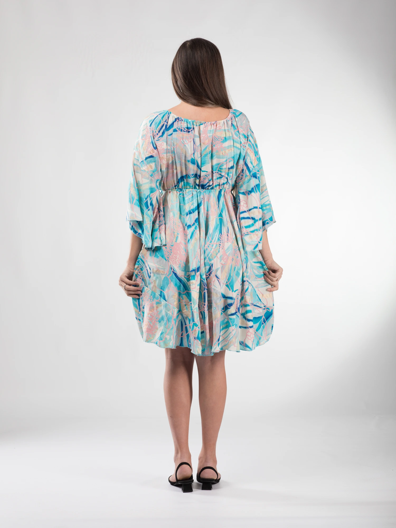 Rochie boho midi din material fluid, cu detalii aurii și mâneci 3/4 - Model 5 [5]