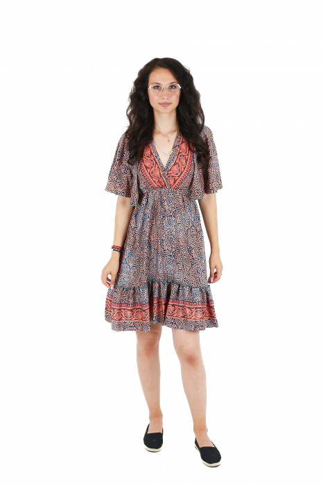 Rochie boho scurta cu volanase si print floral - Model 4 [2]