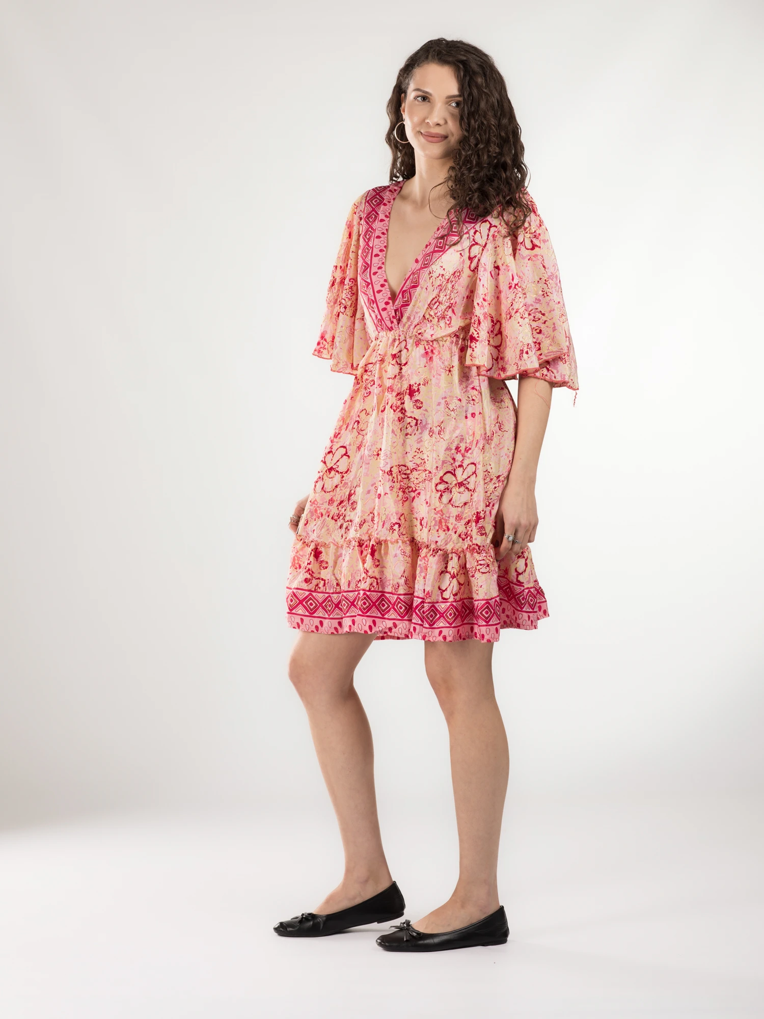 Rochie boho scurtă cu volănașe și print floral - Model 7 [2]