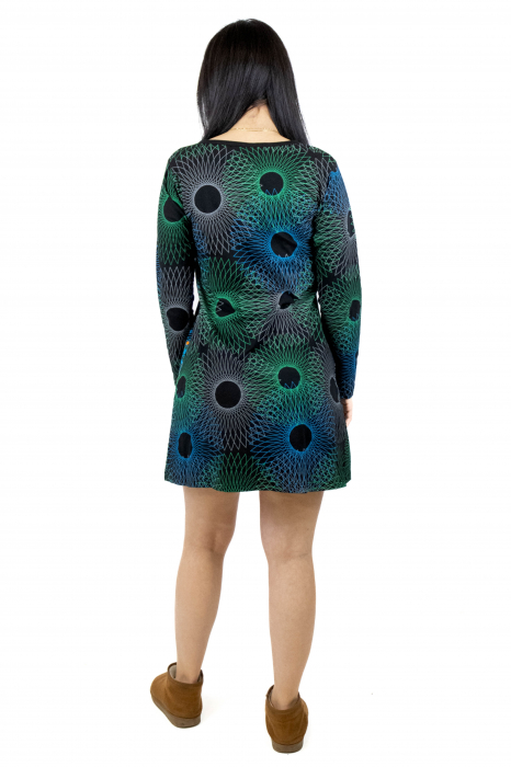 Rochie lunga din bumbac cu print colorat - Negru [3]