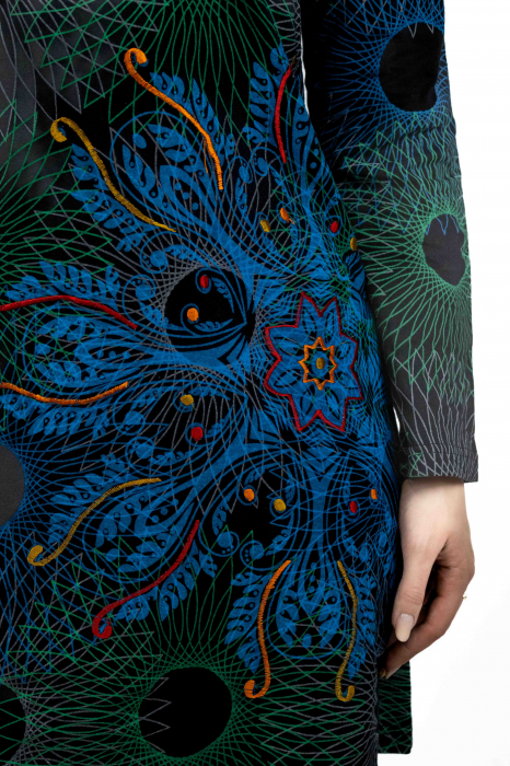 Rochie lunga din bumbac cu print colorat - Negru [4]