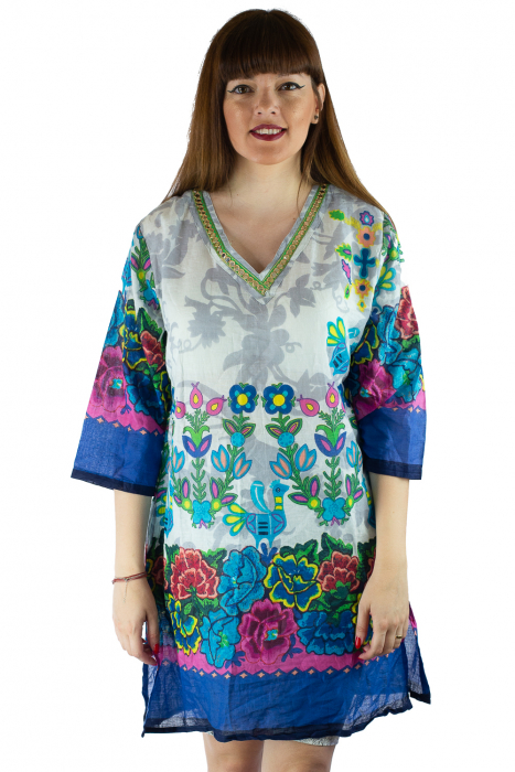 Rochie din bumbac cu imprimeu - Floral - Maneca Lunga [2]