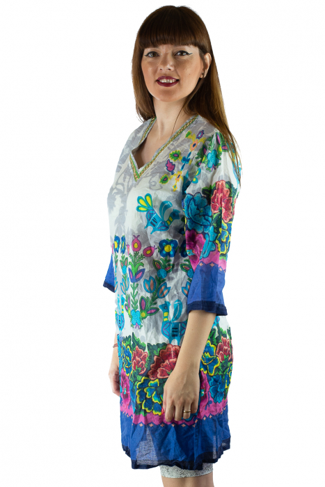 Rochie din bumbac cu imprimeu - Floral - Maneca Lunga [3]