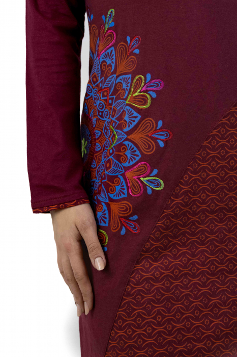 Rochie lunga din bumbac cu print mandala si design pe guler - Albastru [5]