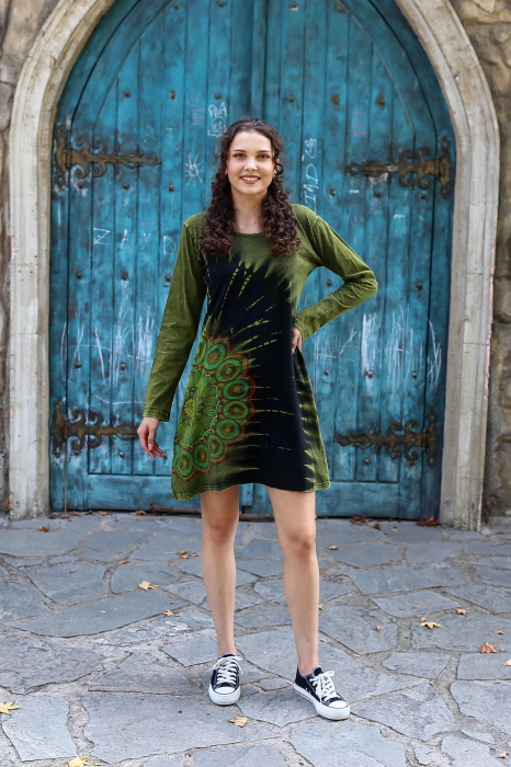 Rochie lunga din bumbac cu print mandala - Rosu [2]