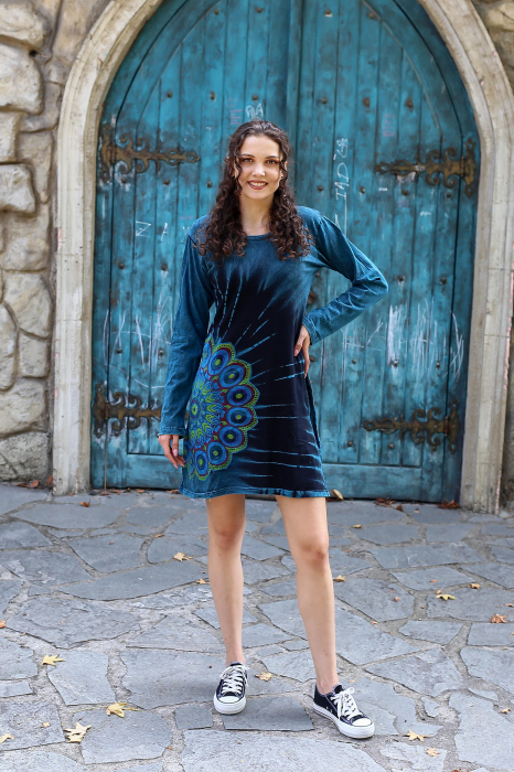 Rochie lunga din bumbac cu print mandala - Rosu [3]