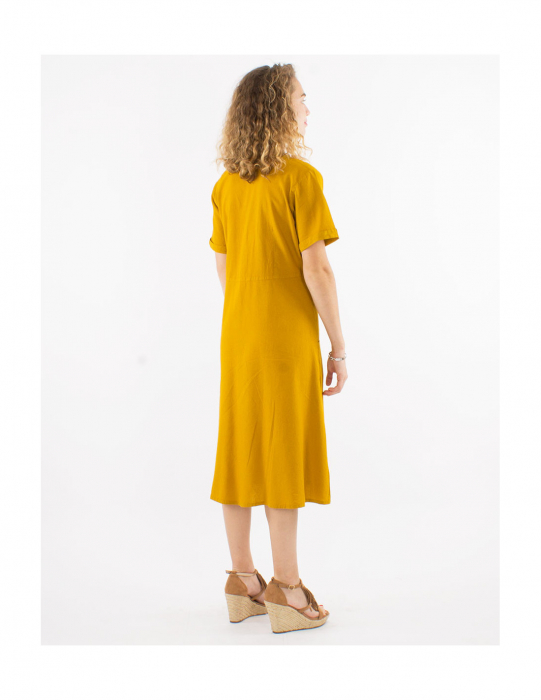 Rochie din bumbac cu mânecă scurtă și nasturi - Alb [2]