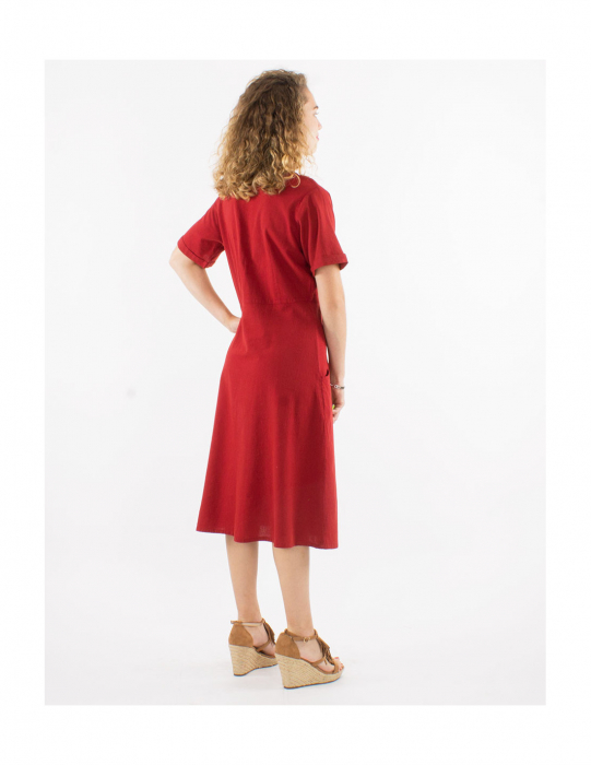 Rochie din bumbac cu mânecă scurtă și nasturi - Alb [2]