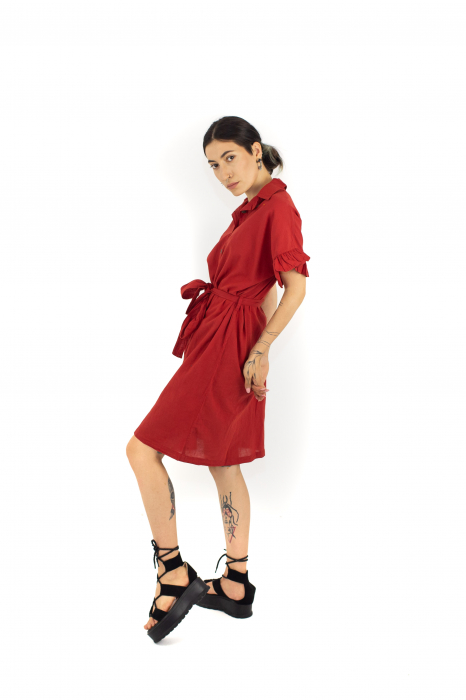 Rochie din bumbac cu nasturi si cordon - Neagra [3]