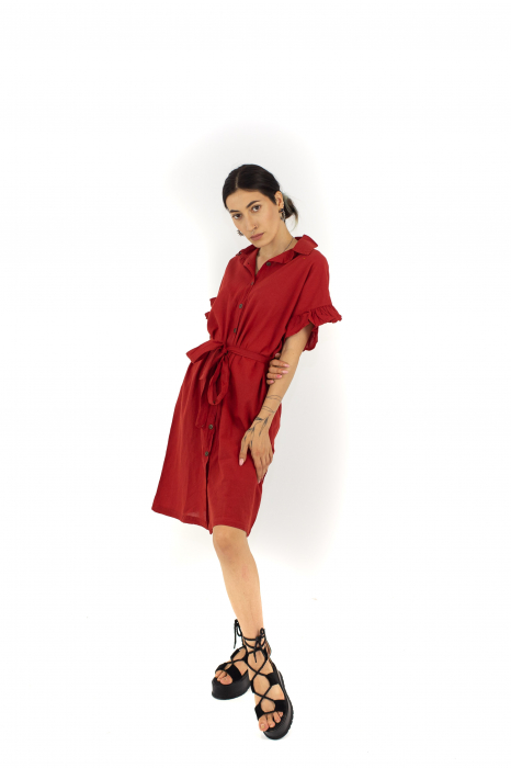 Rochie din bumbac cu nasturi si cordon - Neagra [2]