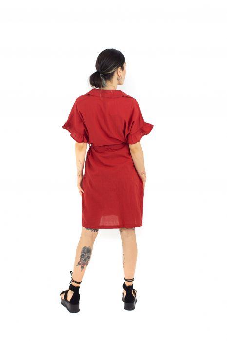 Rochie din bumbac cu nasturi si cordon - Neagra [4]