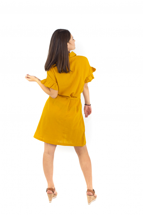 Rochie din bumbac cu nasturi si cordon - Neagra [4]