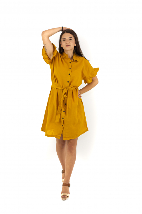 Rochie din bumbac cu nasturi si cordon - Neagra [2]