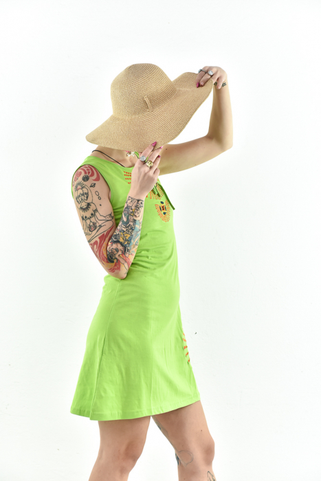 Rochie din bumbac lejera cu broderie - Rosu [3]