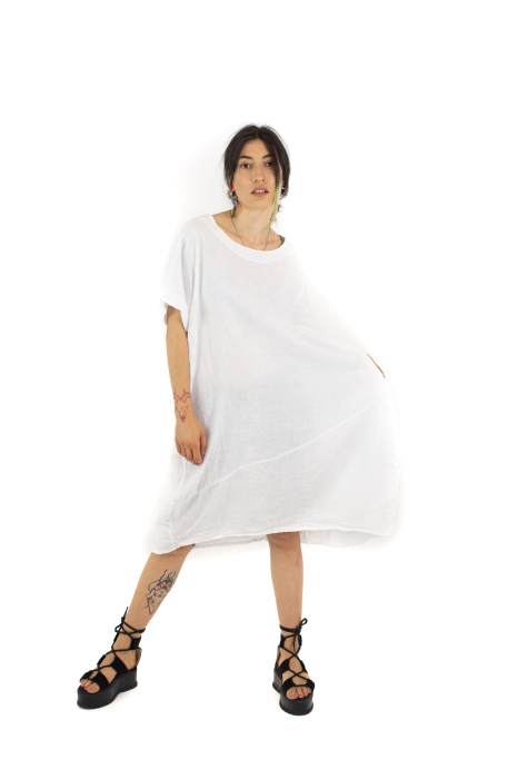 Rochie din In intr-o culoare cu croi trapez - Alb - 50865 [2]