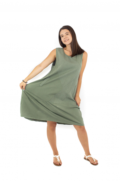 Rochie din In si Bumbac de vara cu croi lejer - Khaki - 51250 [2]