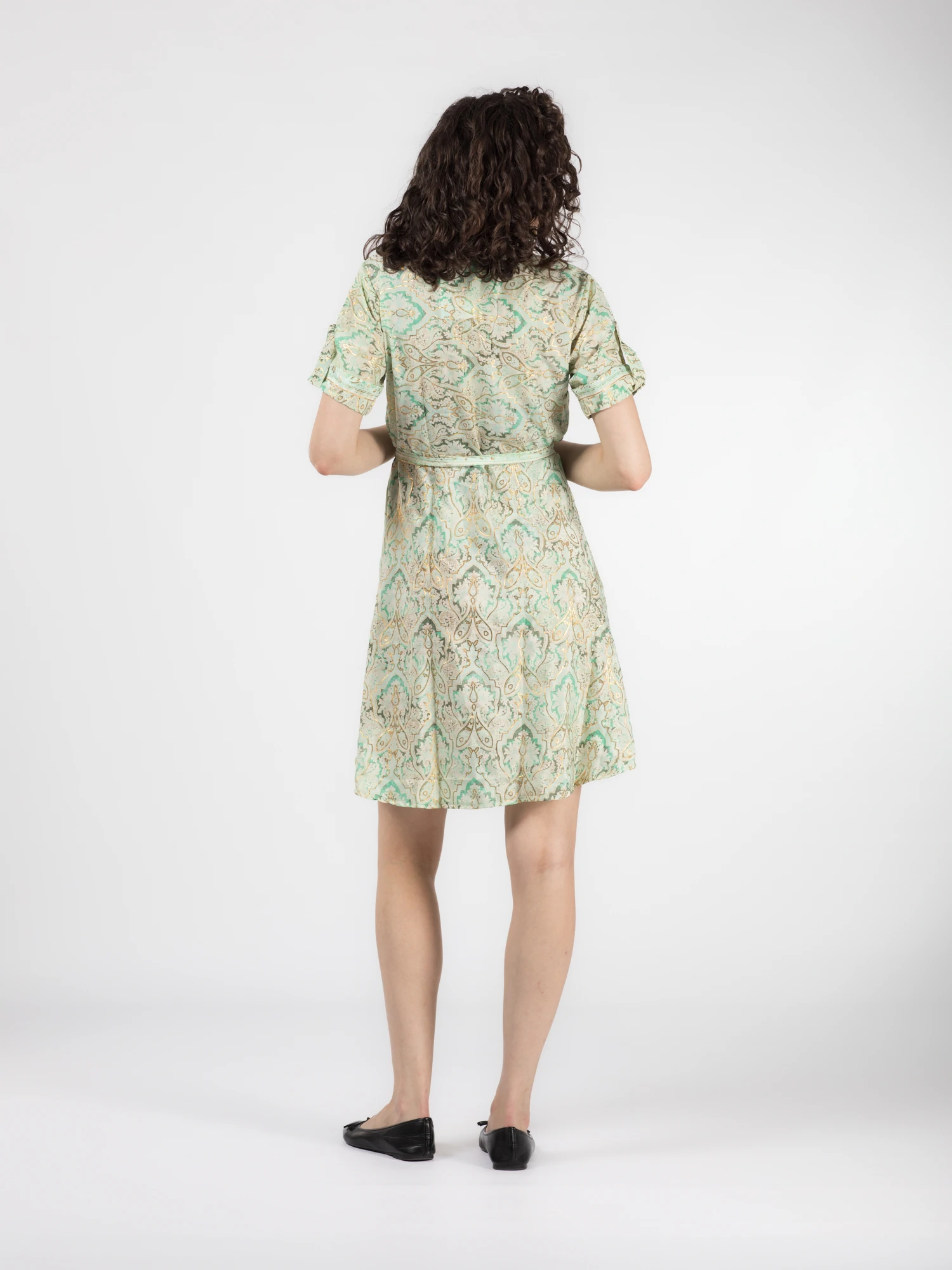 Rochie florală din material fuid cu detalii aurii și cordon în talie - Model 5 [4]