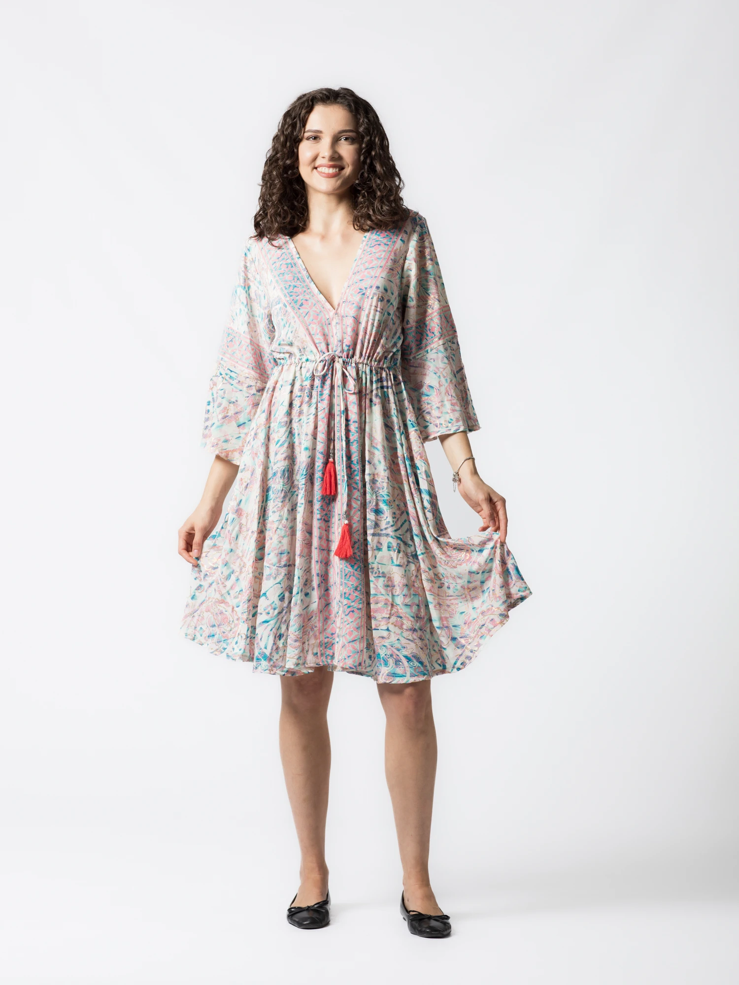 Rochie în cloș din material fluid cu mâneci tip fluture - Produs Unicat 1 [2]
