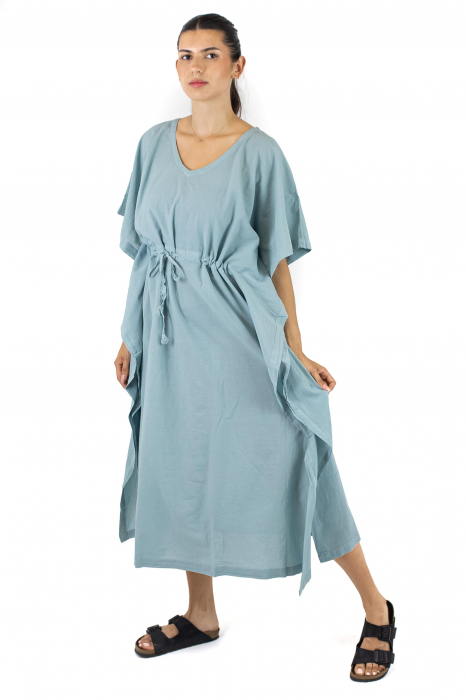 Rochie Kaftan lunga intr-o culoare - Albastru Prafuit [4]