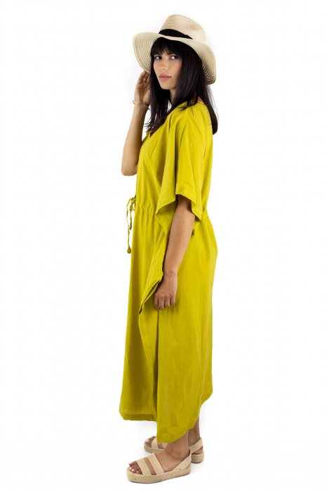 Rochie Kaftan lunga intr-o culoare - Albastru Prafuit [3]