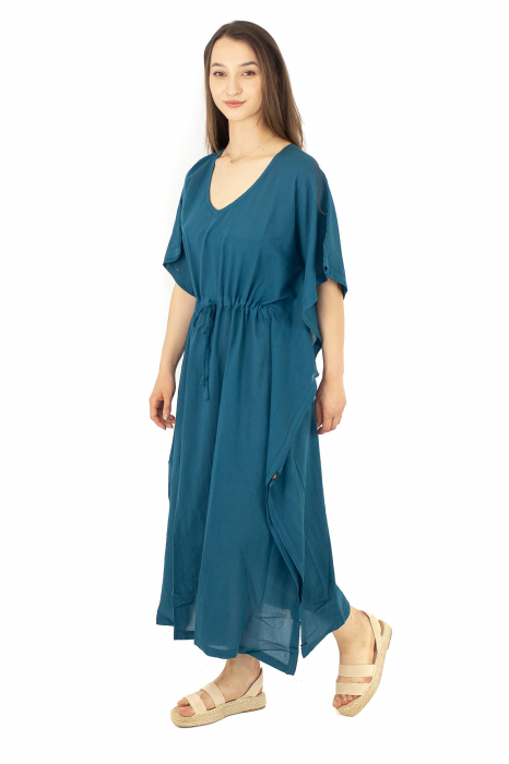 Rochie Kaftan lunga intr-o culoare - Albastru Prafuit [10]