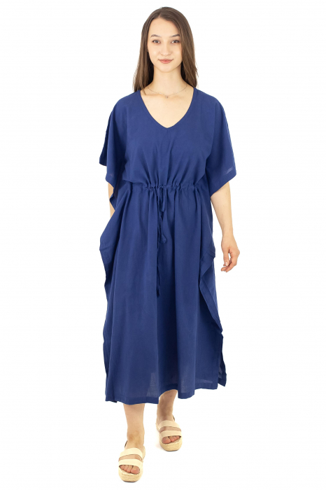 Rochie Kaftan lunga intr-o culoare - Albastru Prafuit [20]