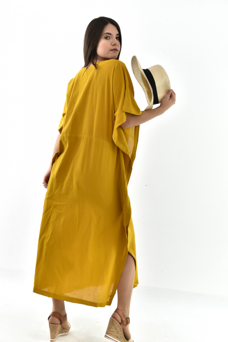 Rochie Kaftan lunga intr-o culoare - Albastru Prafuit [5]