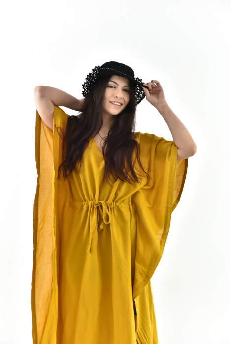 Rochie Kaftan lunga intr-o culoare - Albastru Prafuit [2]