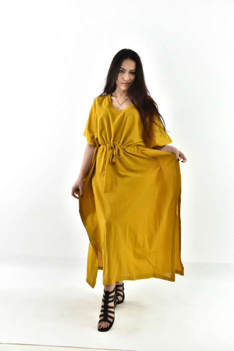 Rochie Kaftan lunga intr-o culoare - Albastru Prafuit [3]