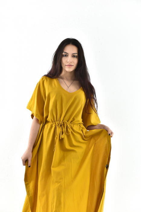 Rochie Kaftan lunga intr-o culoare - Albastru Prafuit [4]