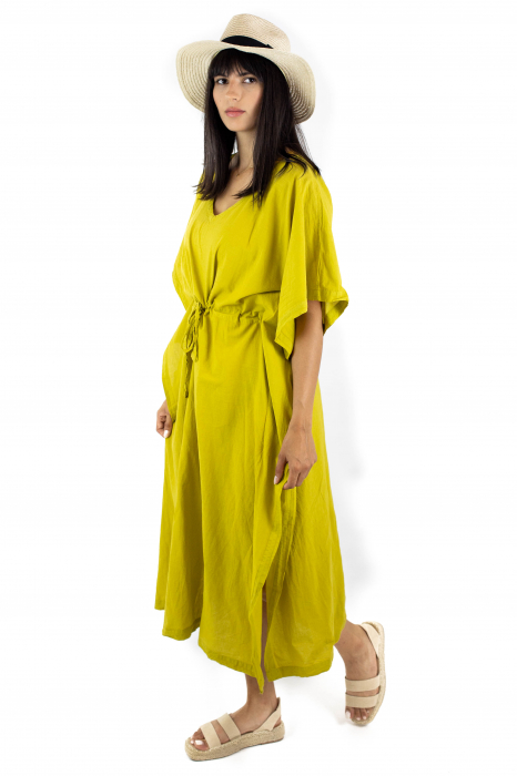 Rochie Kaftan lunga intr-o culoare - Albastru Prafuit [6]
