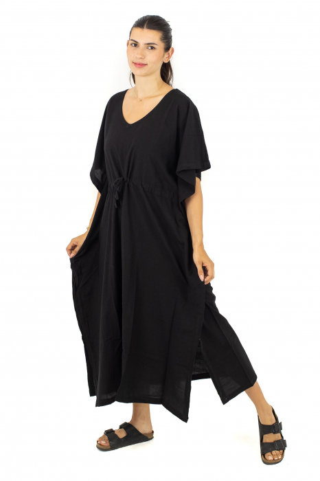 Rochie Kaftan lunga intr-o culoare - Albastru Prafuit [22]