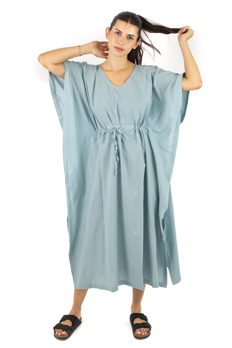 Rochie Kaftan lunga intr-o culoare - Albastru Prafuit [3]