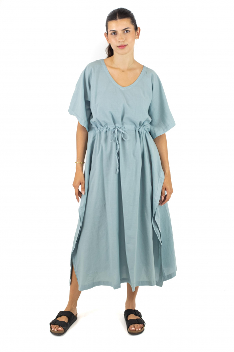 Rochie Kaftan lunga intr-o culoare - Albastru Prafuit [2]