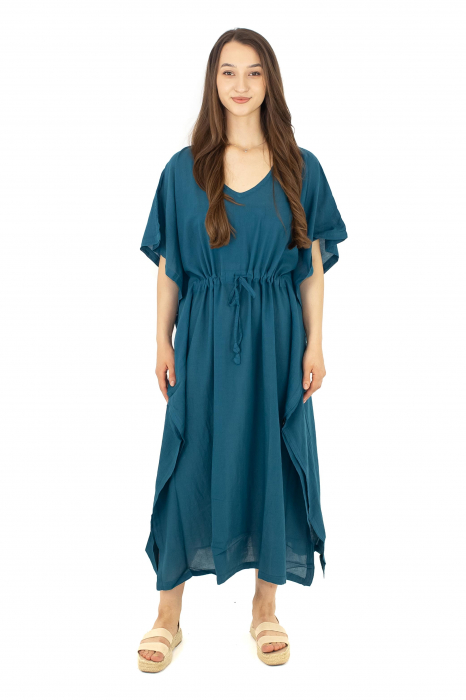 Rochie Kaftan lunga intr-o culoare - Albastru Prafuit [7]