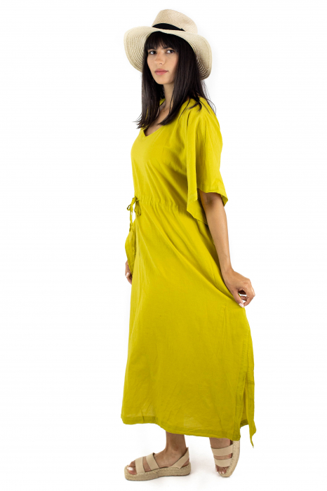 Rochie Kaftan lunga intr-o culoare - Albastru Prafuit [2]