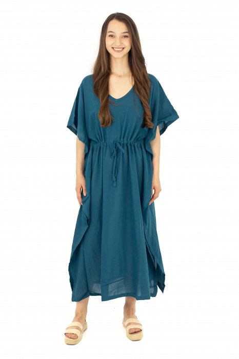 Rochie Kaftan lunga intr-o culoare - Albastru Prafuit [8]