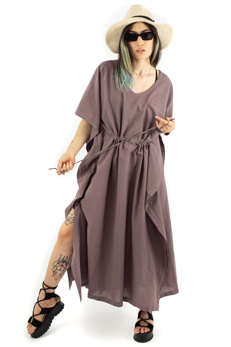 Rochie Kaftan lunga intr-o culoare - Albastru Prafuit [6]