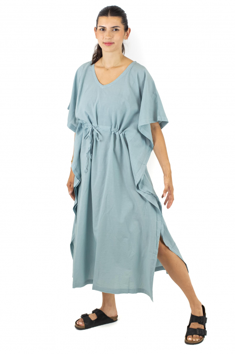 Rochie Kaftan lunga intr-o culoare - Albastru Prafuit [5]