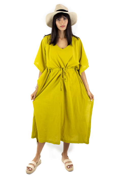 Rochie Kaftan lunga intr-o culoare - Albastru Prafuit [5]