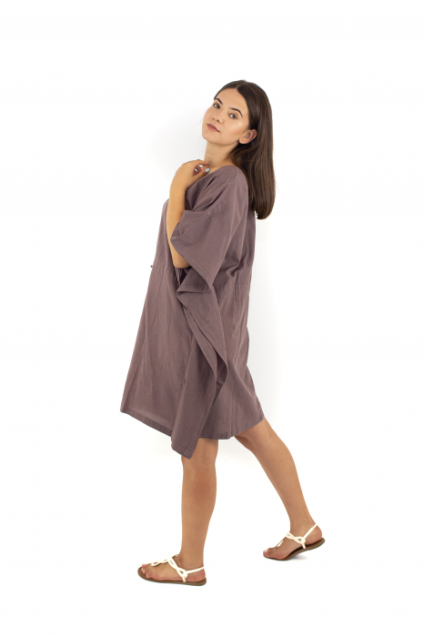 Rochie Kaftan scurta intr-o culoare - Albastru Prafuit [2]