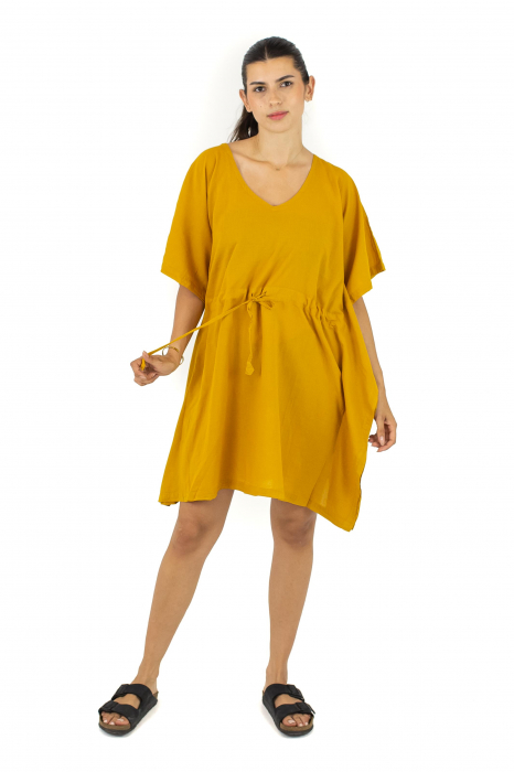 Rochie Kaftan scurta intr-o culoare - Albastru Prafuit [7]