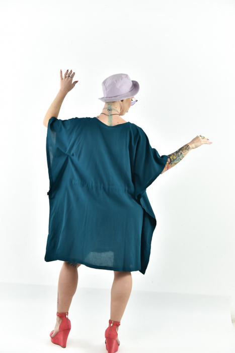 Rochie Kaftan scurta intr-o culoare - Albastru Prafuit [8]