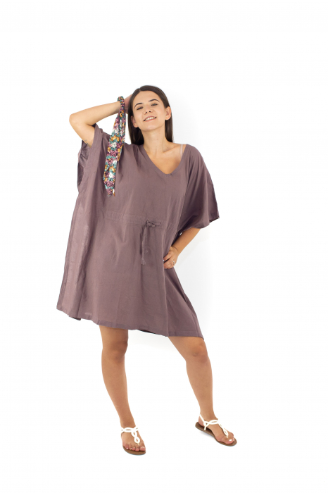 Rochie Kaftan scurta intr-o culoare - Albastru Prafuit [4]