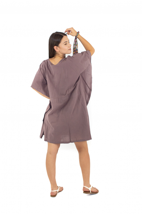 Rochie Kaftan scurta intr-o culoare - Albastru Prafuit [3]