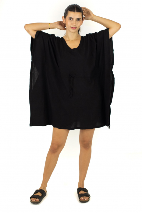 Rochie Kaftan scurta intr-o culoare - Albastru Prafuit [11]