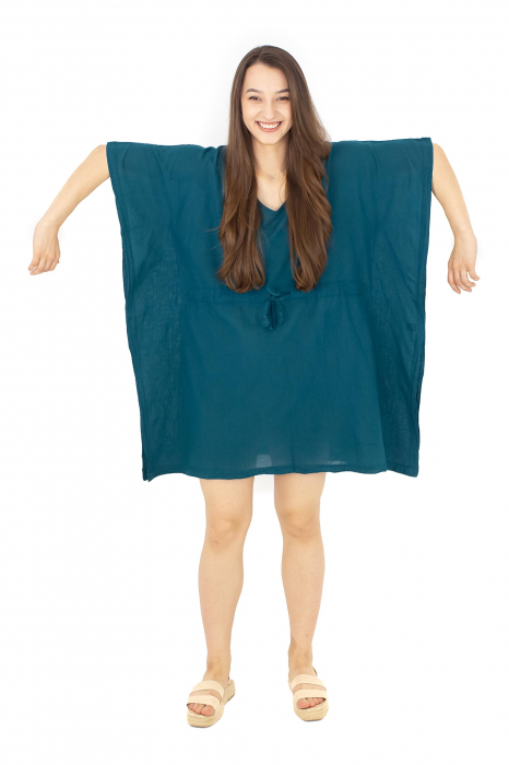 Rochie Kaftan scurta intr-o culoare - Albastru Prafuit [25]