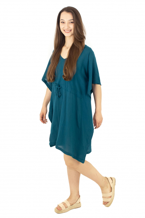 Rochie Kaftan scurta intr-o culoare - Albastru Prafuit [24]