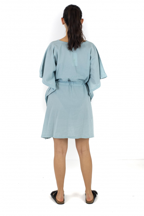Rochie Kaftan scurta intr-o culoare - Albastru Prafuit [22]