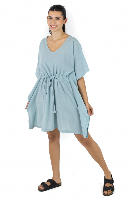 Rochie Kaftan scurta intr-o culoare - Albastru Prafuit [21]